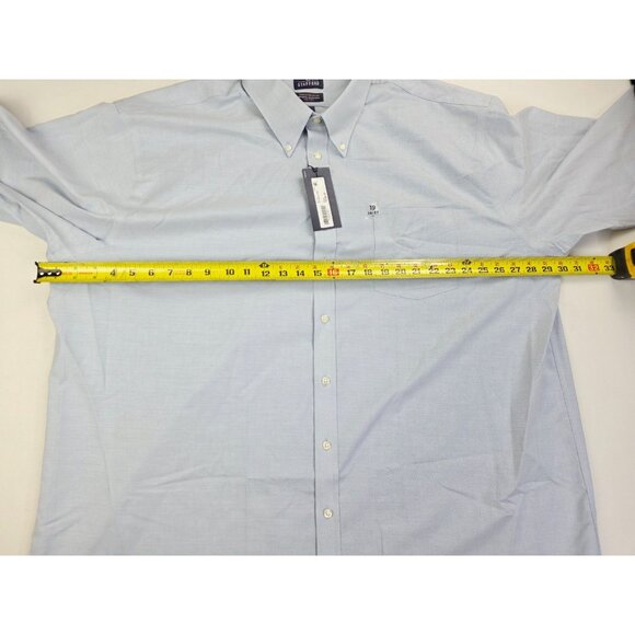 Stafford Big Size 19 36-37 Mens Blue Wrinkle Free Oxford Button Down Shirt NWT - Picture 3 of 9